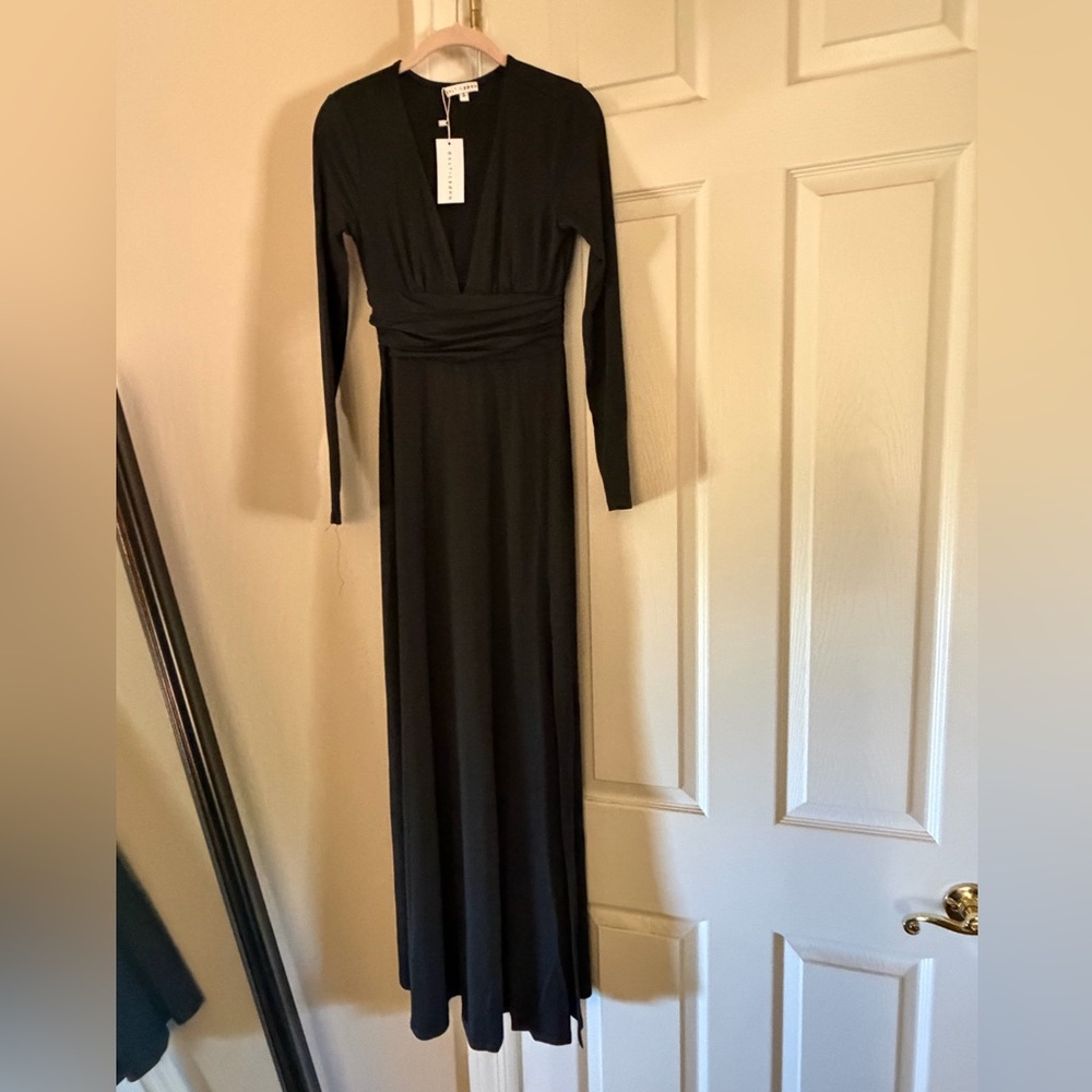 Baltic Born Black Long Sleeve Maxi Dress with slit
